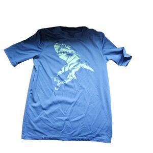 Place Sport Kid's Blue Shark Print Short Sleeves Rashguard Swimshirt Size Large